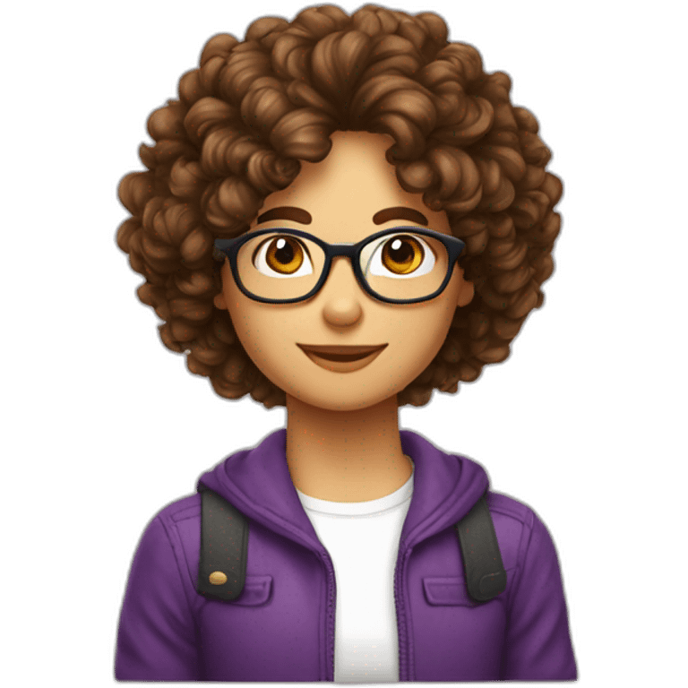 Cheveux bouclés bruns lunettes emoji