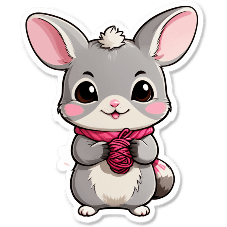 Cute girl chinchilla knitting emoji