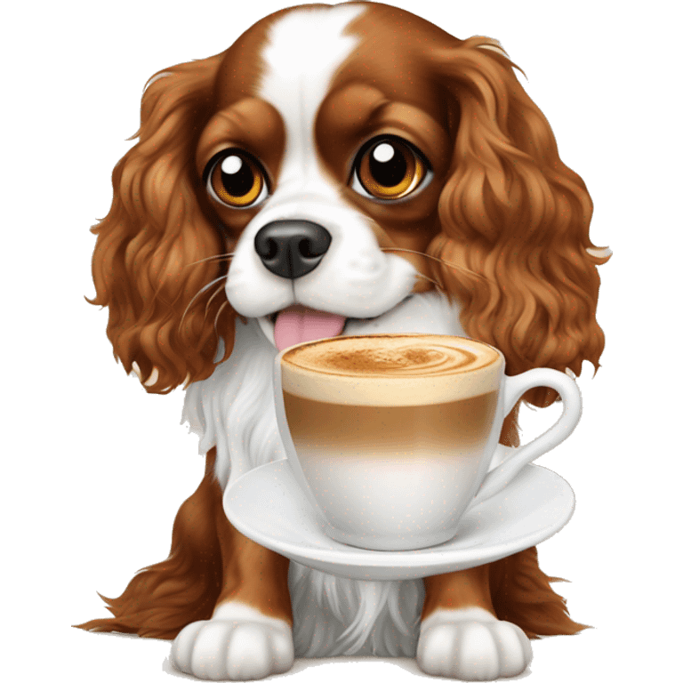 Happy King Charles cavalier with cappuccino  emoji