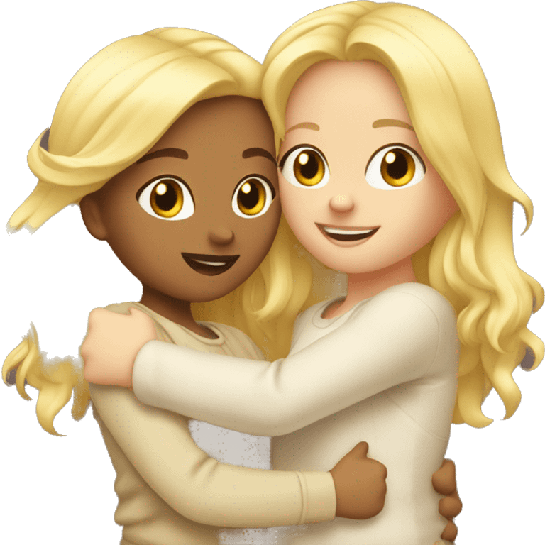 two cute blond girls hugging each other  emoji