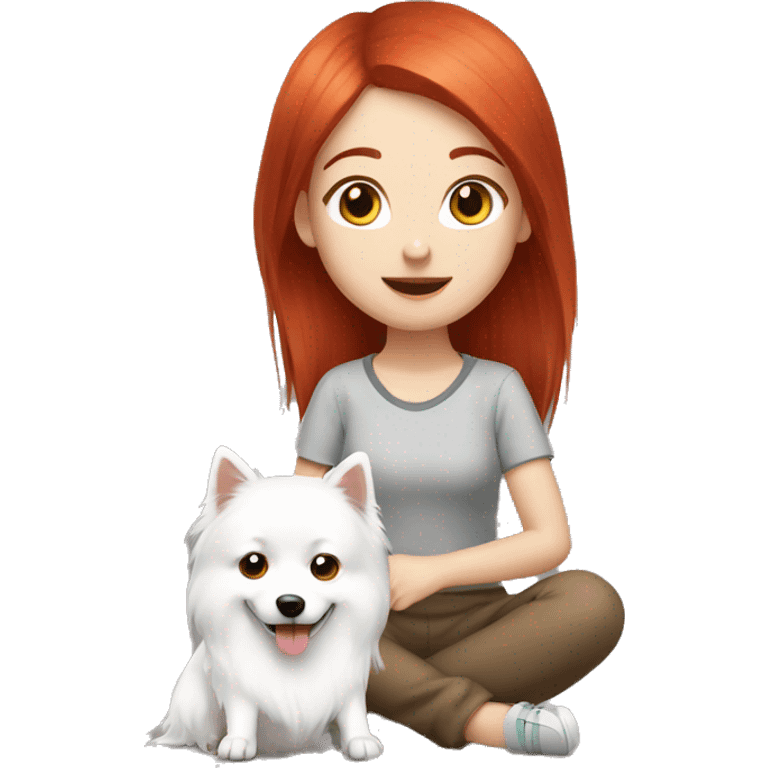 red hair girl with Japanese spitz dog emoji