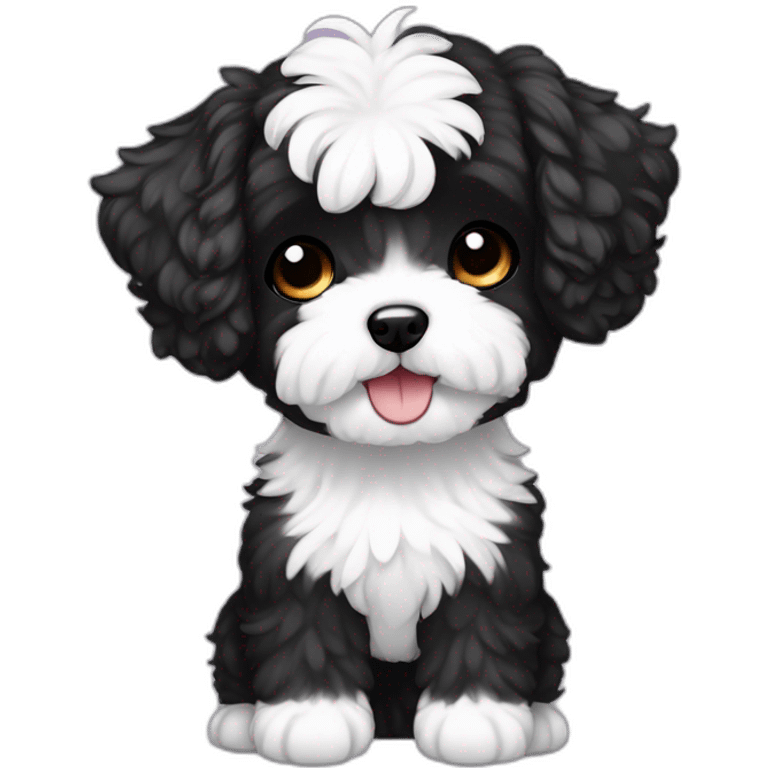 Maltipoo, only one ear black and white hair, anime style emoji