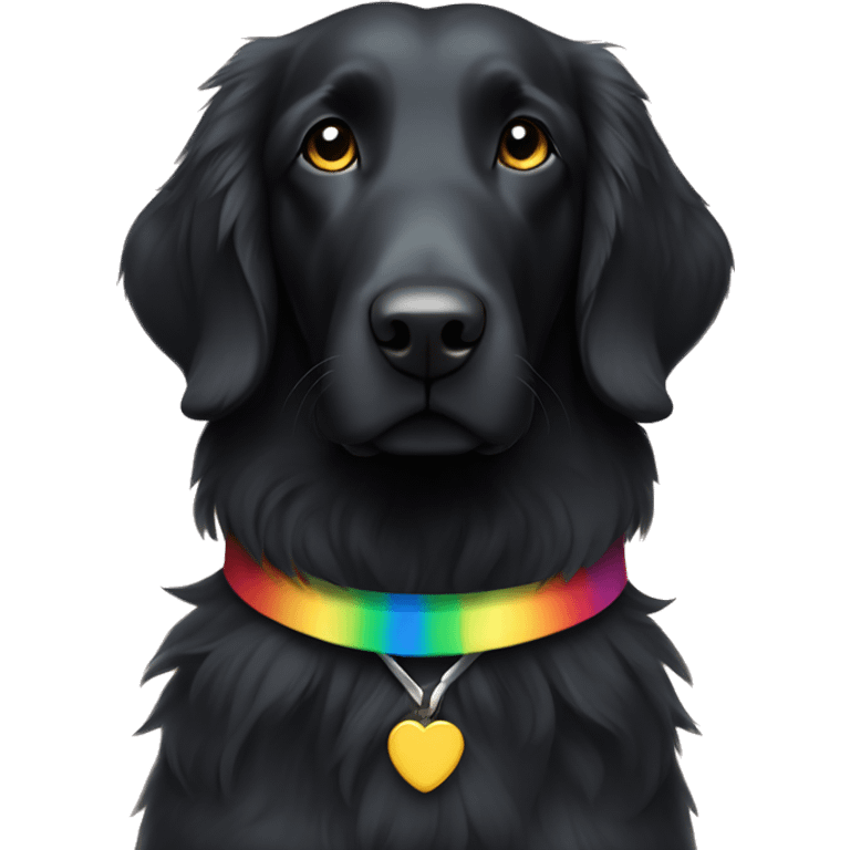 slim black flat-coated retriever with rainbow collar all body emoji