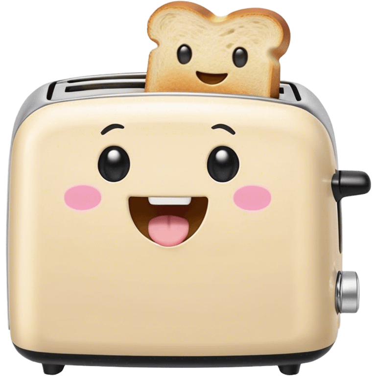 Cute Kawaii Toaster, tiny and square, soft pastel cream with a happy smile, chubby cheeks, two little toast slices popping out, giggling in excitement! emoji