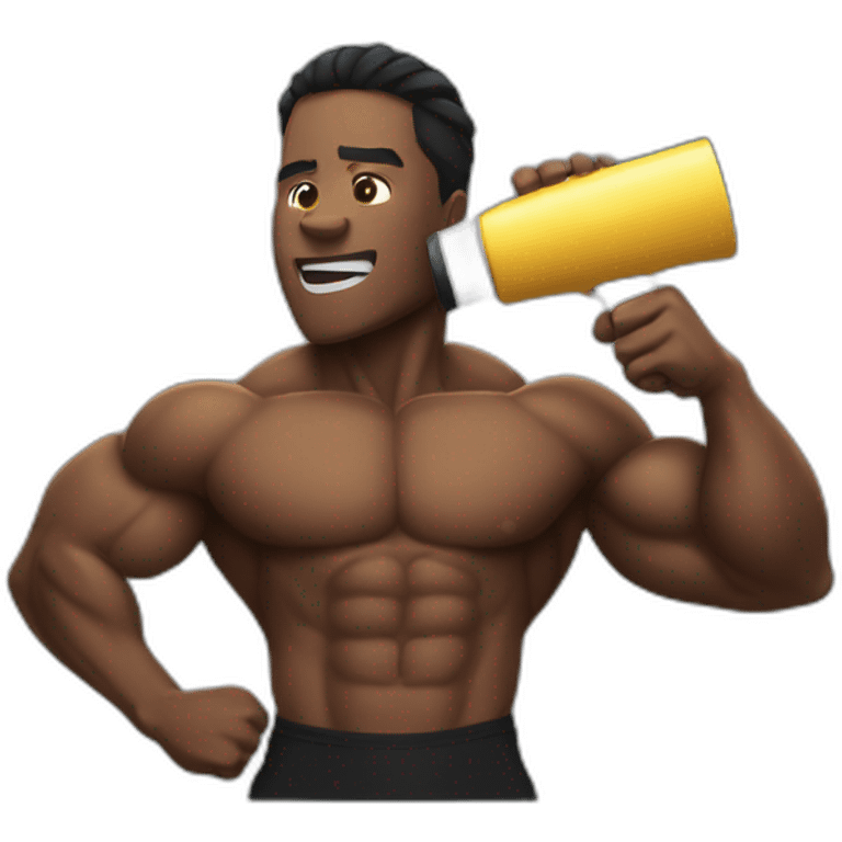 black bodybuilder with megaphone speaking emoji