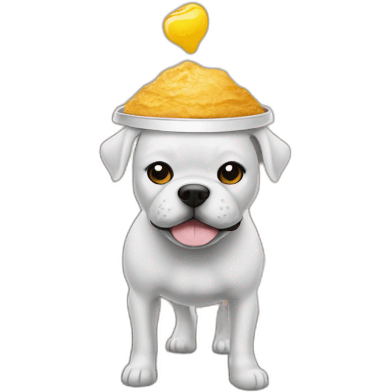 A cup on the head of a dog who walk on road emoji