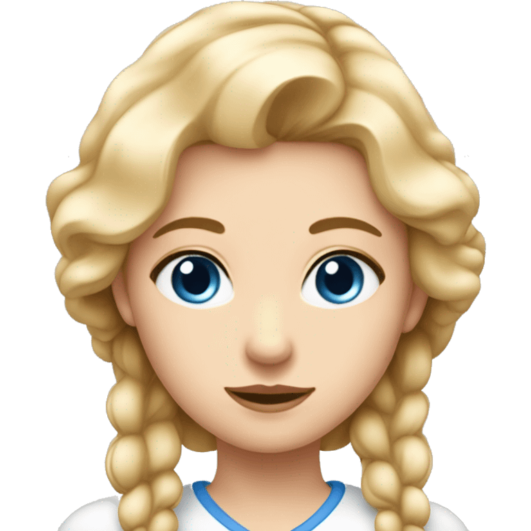 Une fille blanche de peau, yeux bleu, cheveux blond presque roux emoji