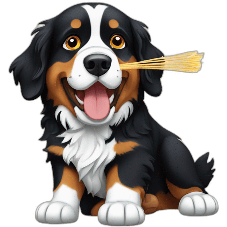 Bernese mountain dog eating spaghettis emoji