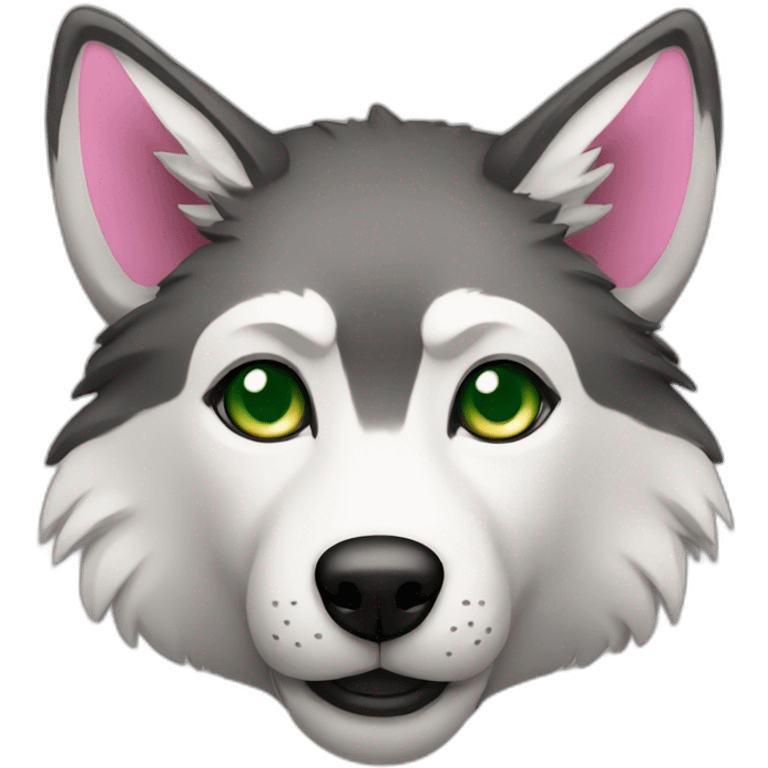 wolf with green eyes and white, black and pink fur emoji