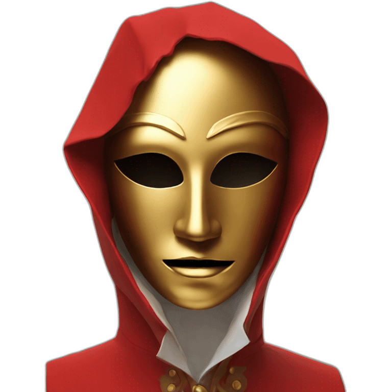 distant view of abstract renaissance mask in red coat, 4K resolution emoji