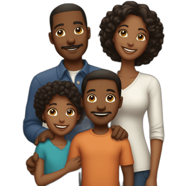 a loving black family of 5 with 1 son, 1 daughter, and 1 young son emoji