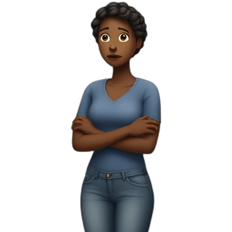 Black woman holding her waist with her two hands looking upset emoji