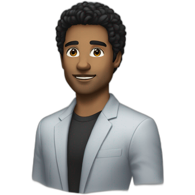 man, blue eyes, 30 years old, white skin, black hair, blazer with t-shirt, good looking emoji