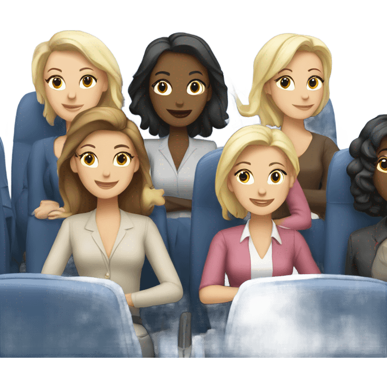 Group of Caucasian women on a airplane  emoji