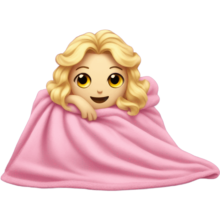 Glinda from wicked in her pink dress is sick coverd by a blanket emoji