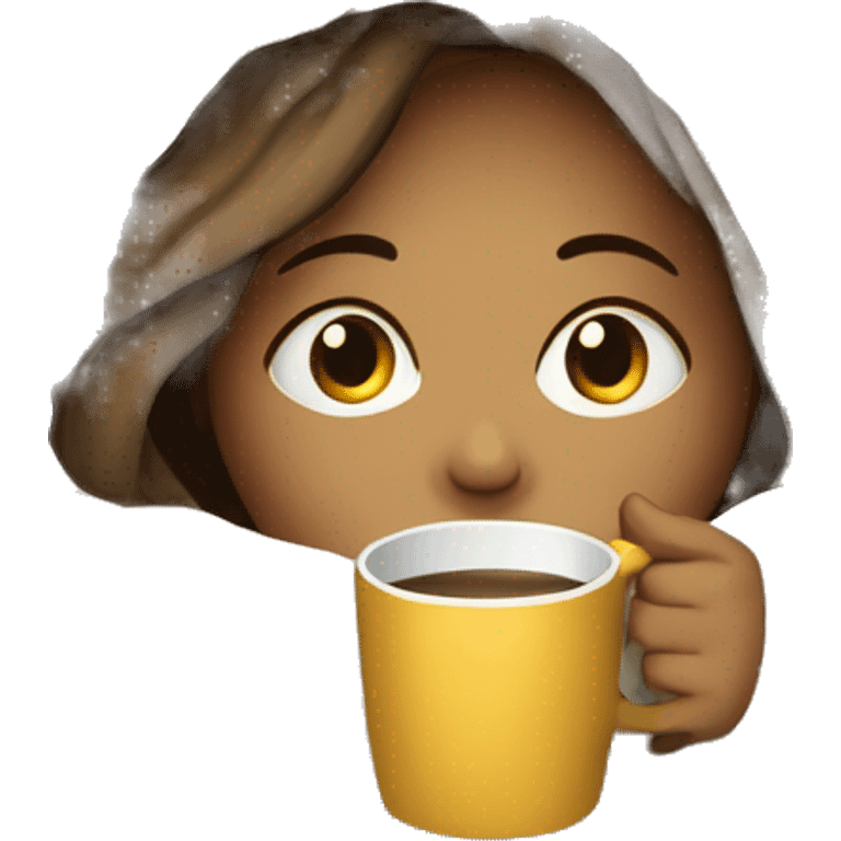 girl inside a blanket sipping coffee eyes closed, white  emoji