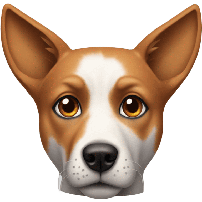 Dog that has ears that looks like a fox's, with one brown and one blue eye and a hoodie put on emoji