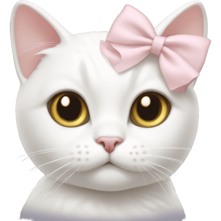 White cat with pale pink bow emoji