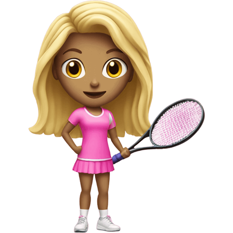 Blonde Girl with tennis racket wearing pink emoji