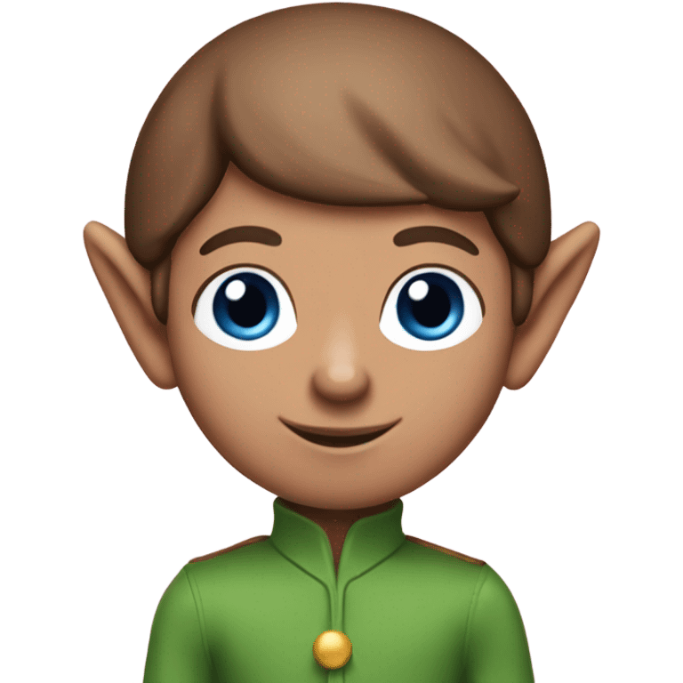 Elf on a shelf with brown hair, blue eyes, and pink cheeks emoji