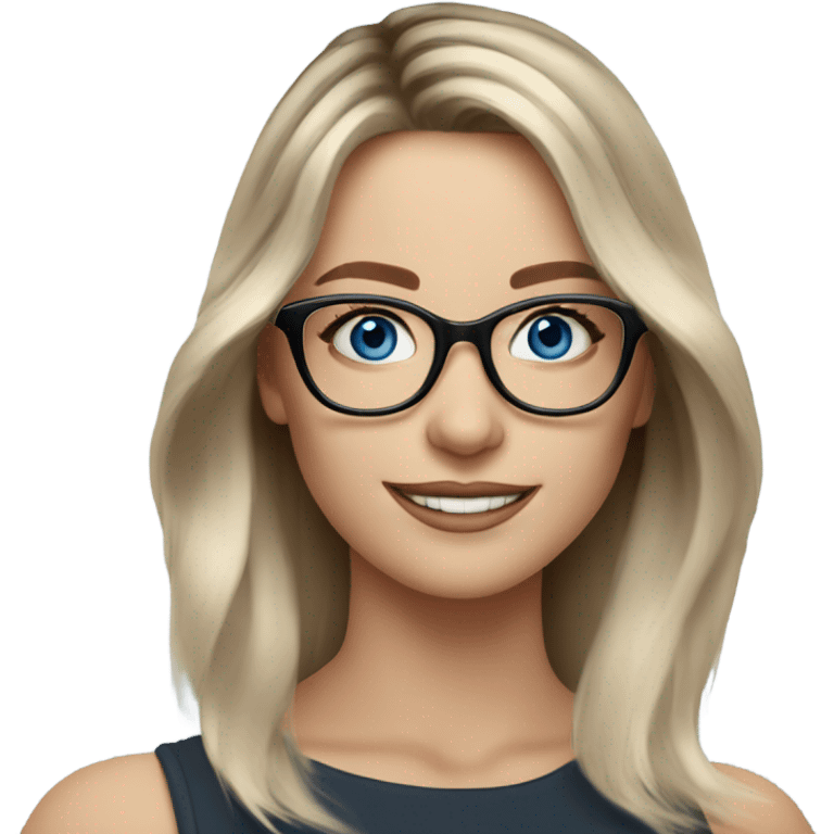 Shoulder length Balayage pale model lady with glasses and blue eyes happy  emoji