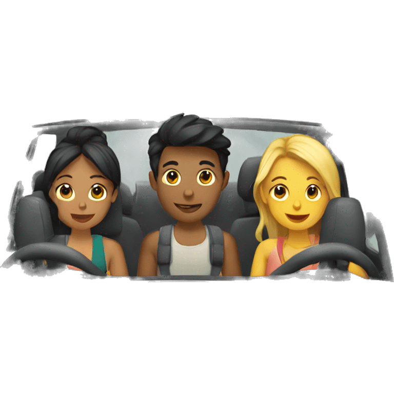 3 ladies and 1 men travelling in car emoji