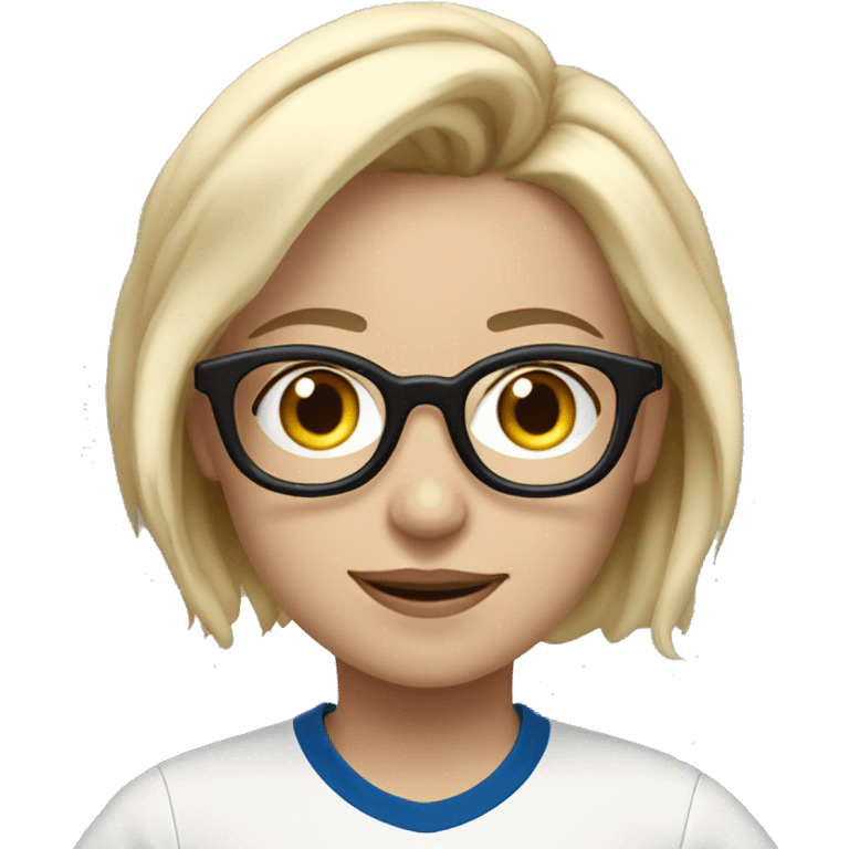 Blonde girl with glasses and short hair wifi the tshirt of Real Madrid emoji