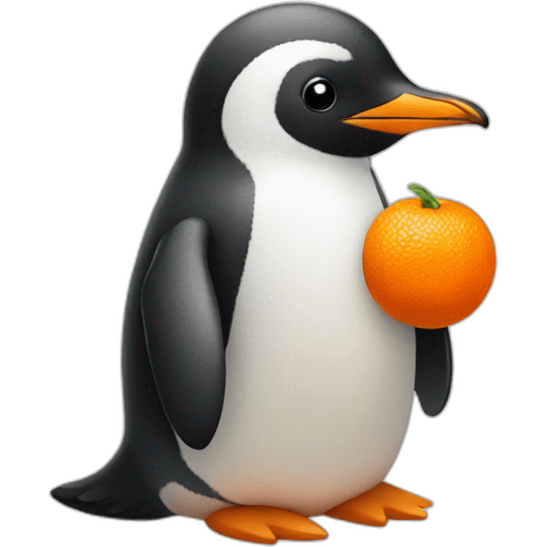 A penguin with tangerine  emoji