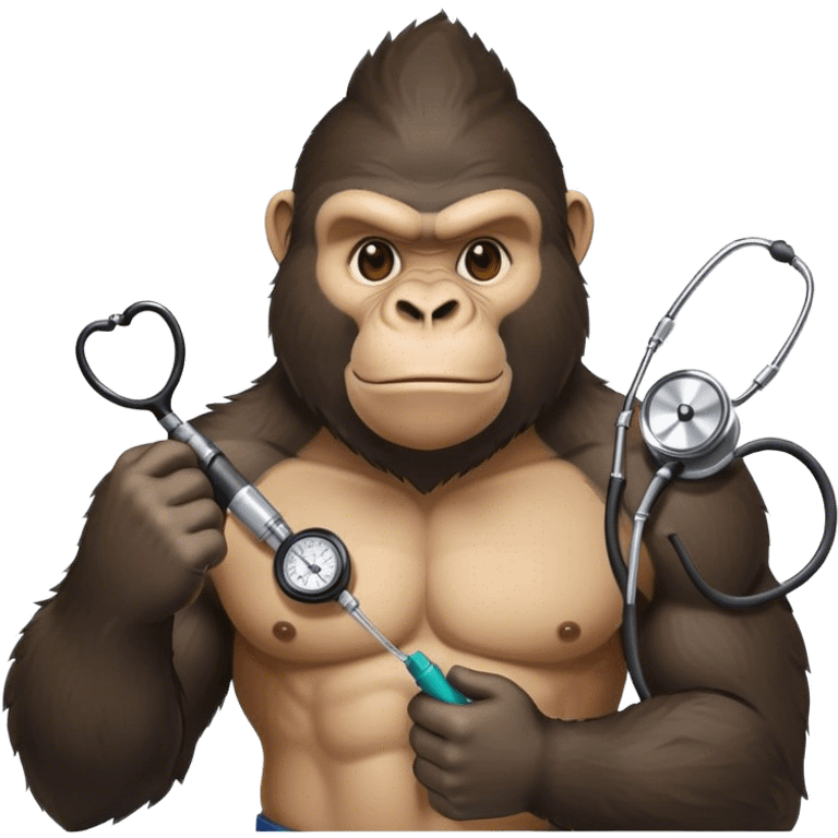 super buff gorilla HOLDING TRIMMER AND STETHOSCOPE emoji