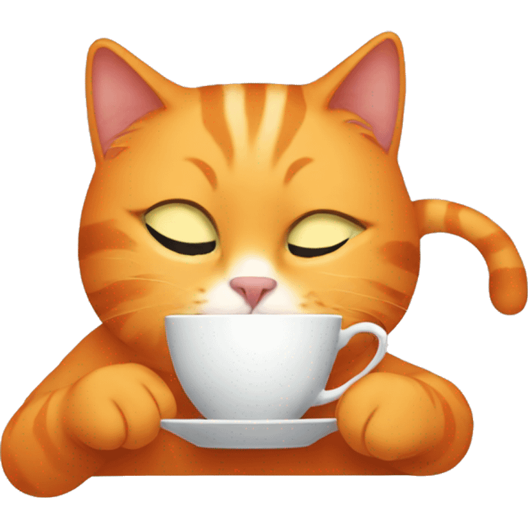 Orange cat drinking tea emoji