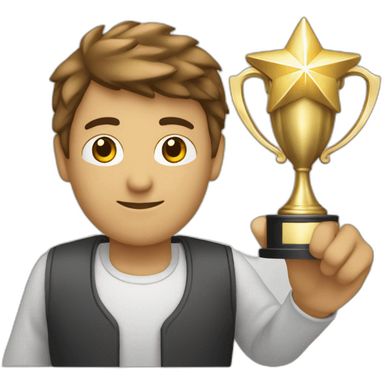 persona con un trofeo en las manos y detrás una estrella brillante  emoji