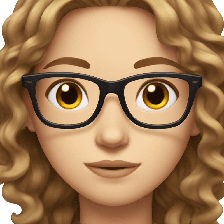 Long brown wavy hair brown eyes glasses with black cat  emoji