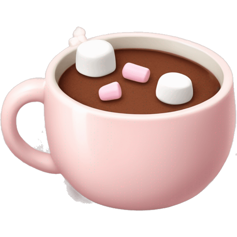 pale pink mug of cacao with mini marshmallows  emoji