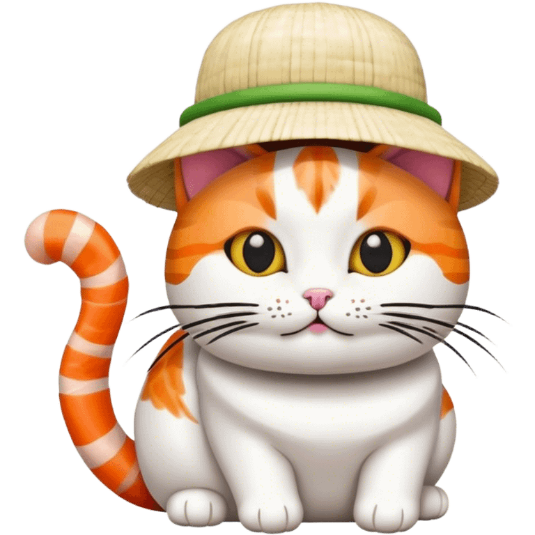 cat wearing a hat made of sushi emoji