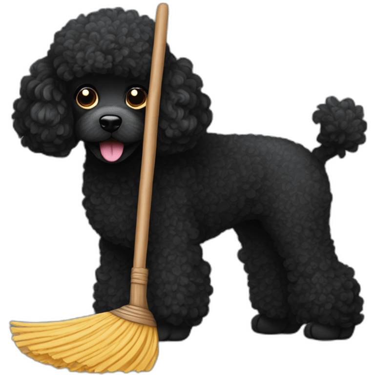 Black poodle holding a broom emoji