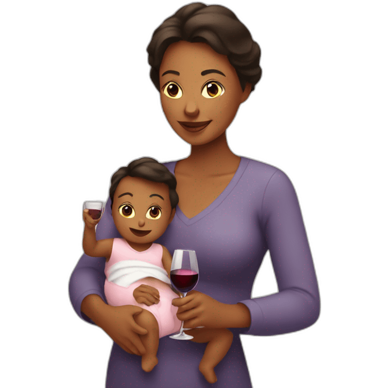 Mom with baby and wine emoji