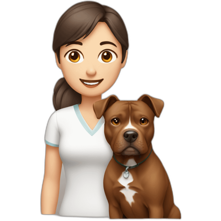 man and Chinese lady with brown Staffordshire terrier dog emoji