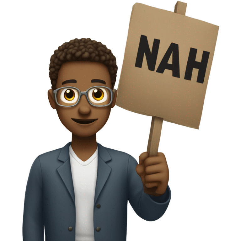 Someone holding up a sign that says nah emoji