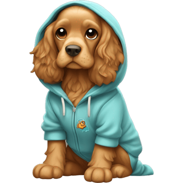 Cocker spaniel wearing a hoodie with the logo of Toncoin emoji