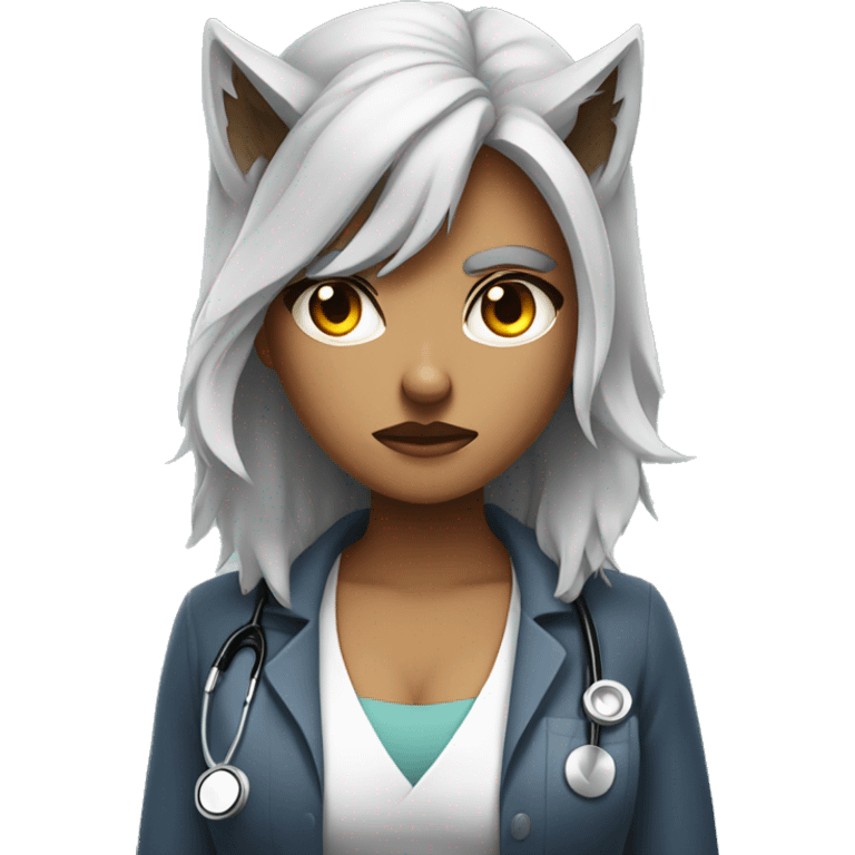 Alpha wolf girl angry, protecting  doctor male behind her emoji