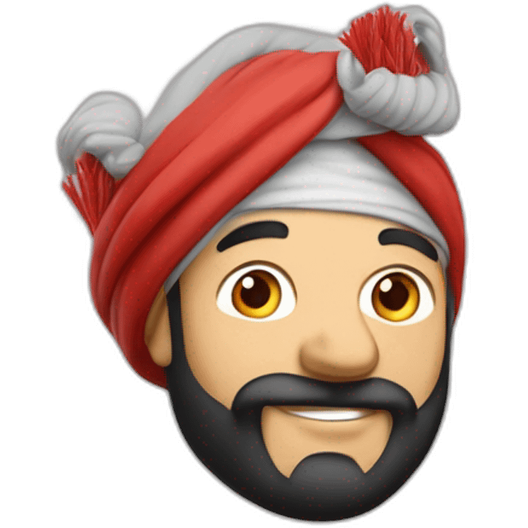 Homme avec un turbans sur la tête avec des grandes craies rouge dans les main avec les main en l'air emoji