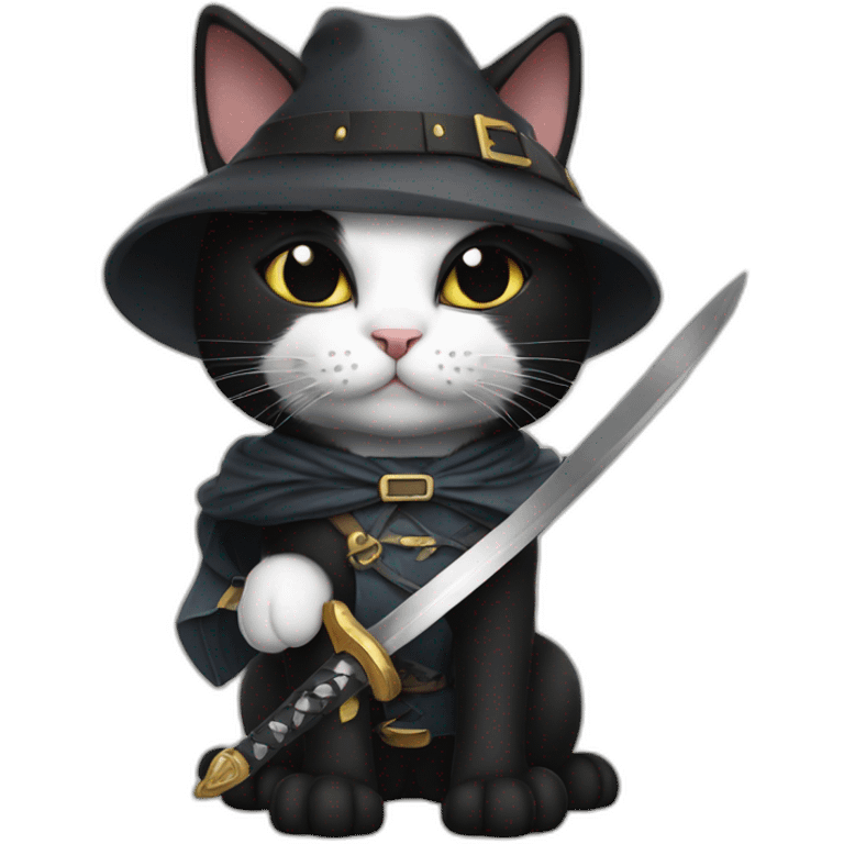 black and white cat in boots with a sword with a scar on his eye emoji