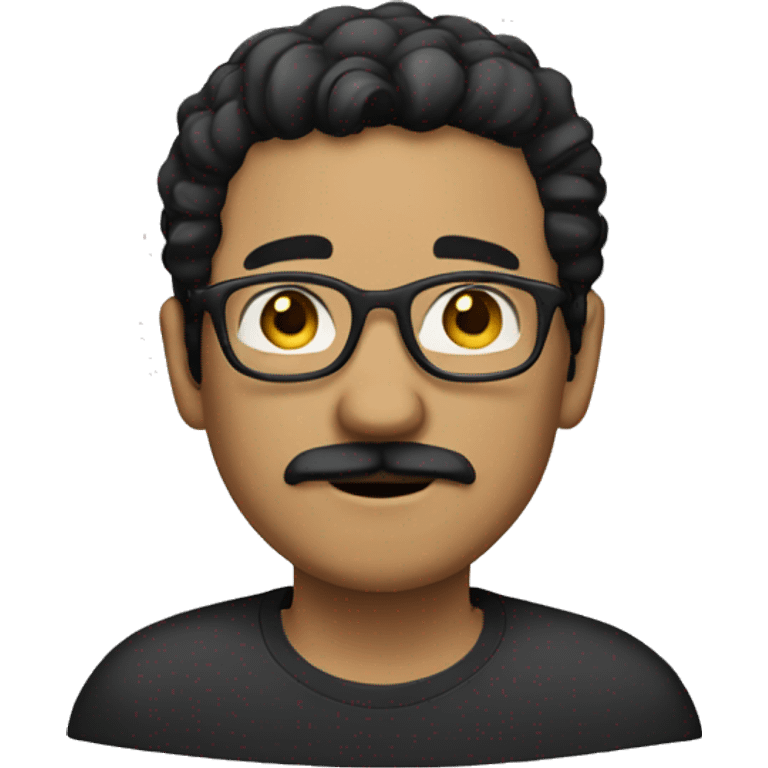 man with black hair, mustache, beard and wearing glasses or light skin color emoji