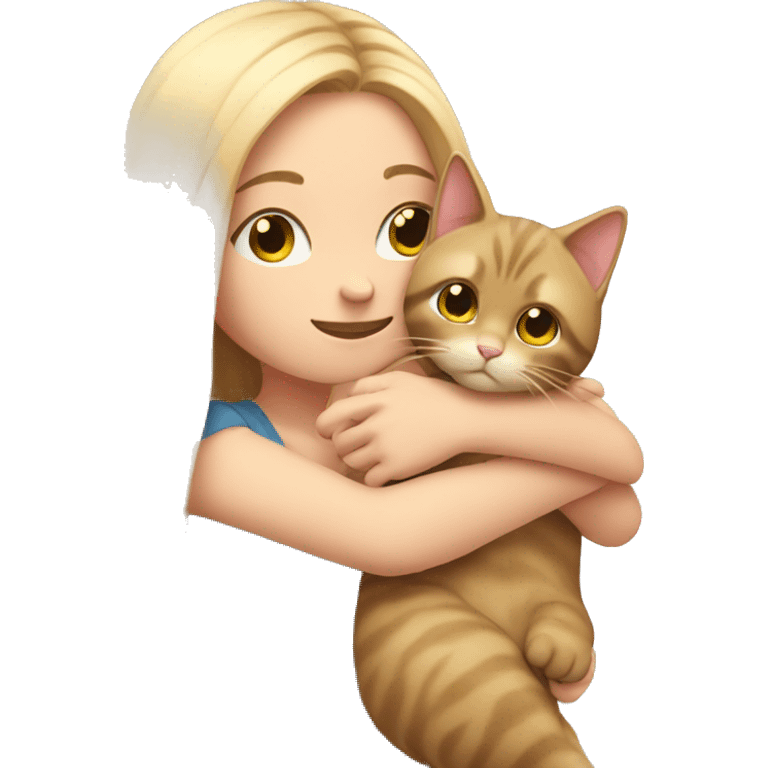 girl with very long blonde hair and  hugging a cat  emoji