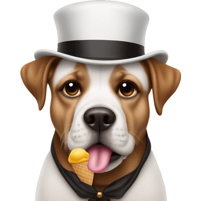 Sad dog with top hat and icecream emoji