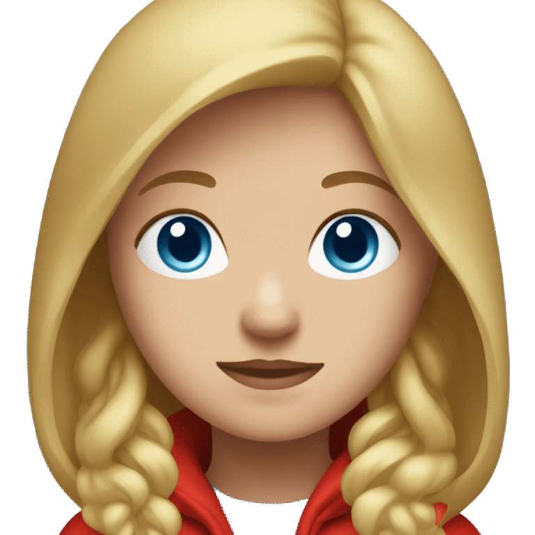 girl with blondeish brownish hair with blue eyes and a red hoodie emoji