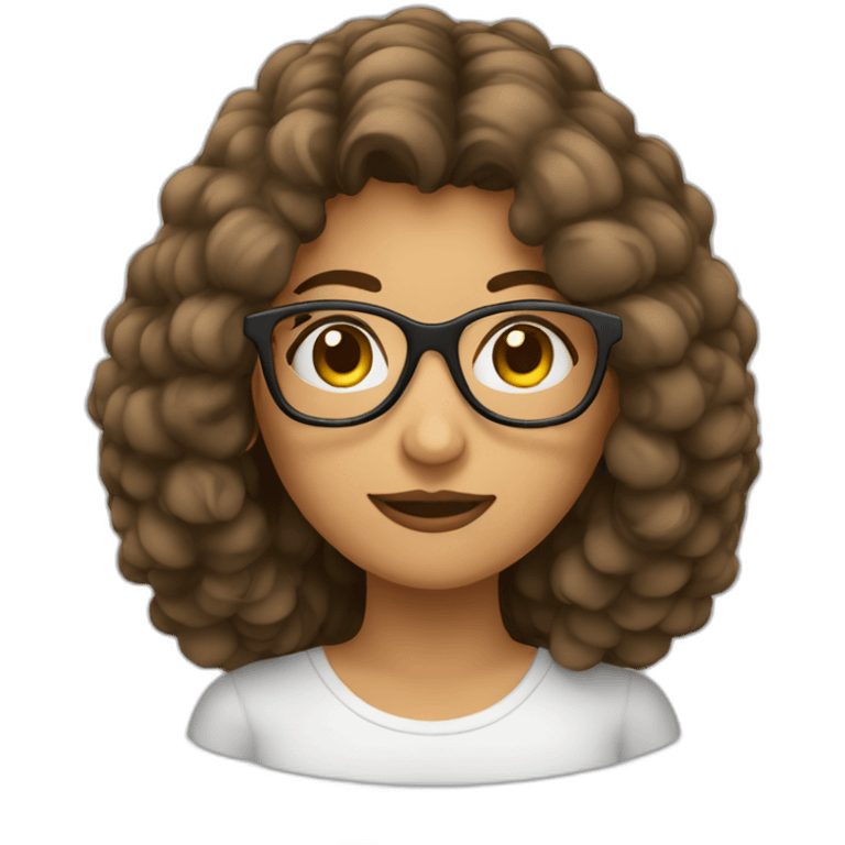 mujer pelo castaño largo con lentes emoji