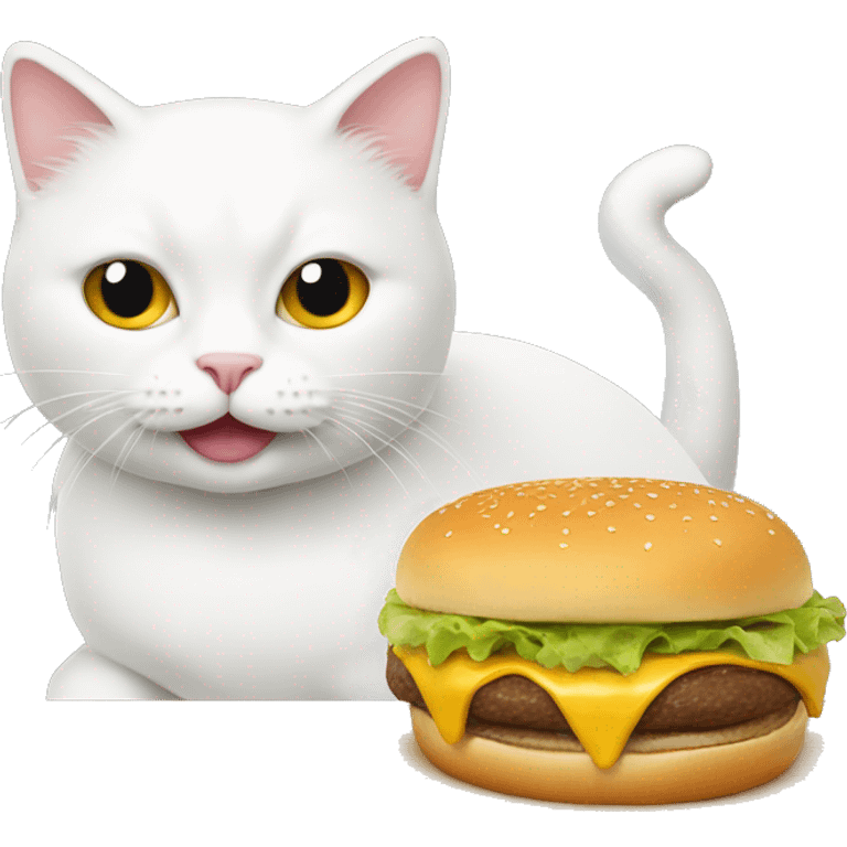 White cat eating a cheeseburger  emoji