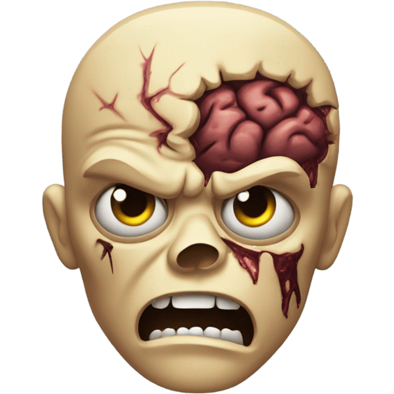 Zombified emoji with slightly exposed brain and a nerve expression  emoji