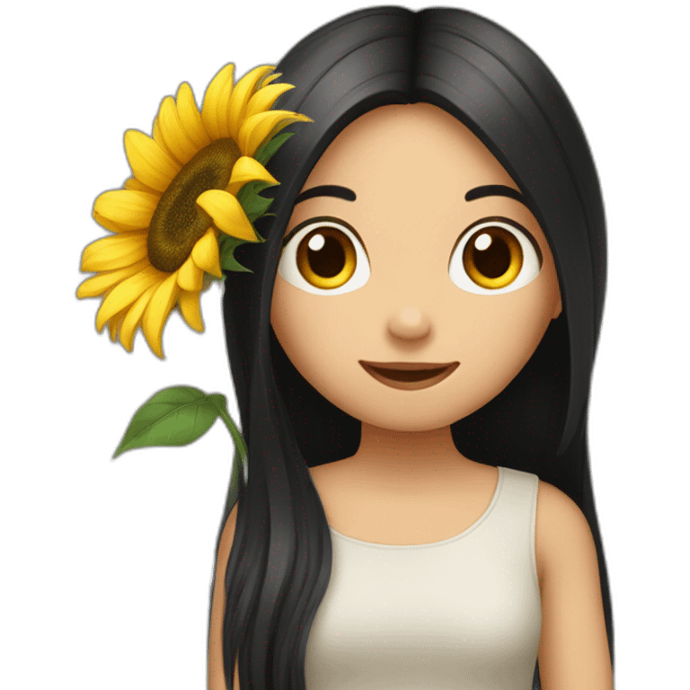 Straight long black hair girl holding a sunflower emoji